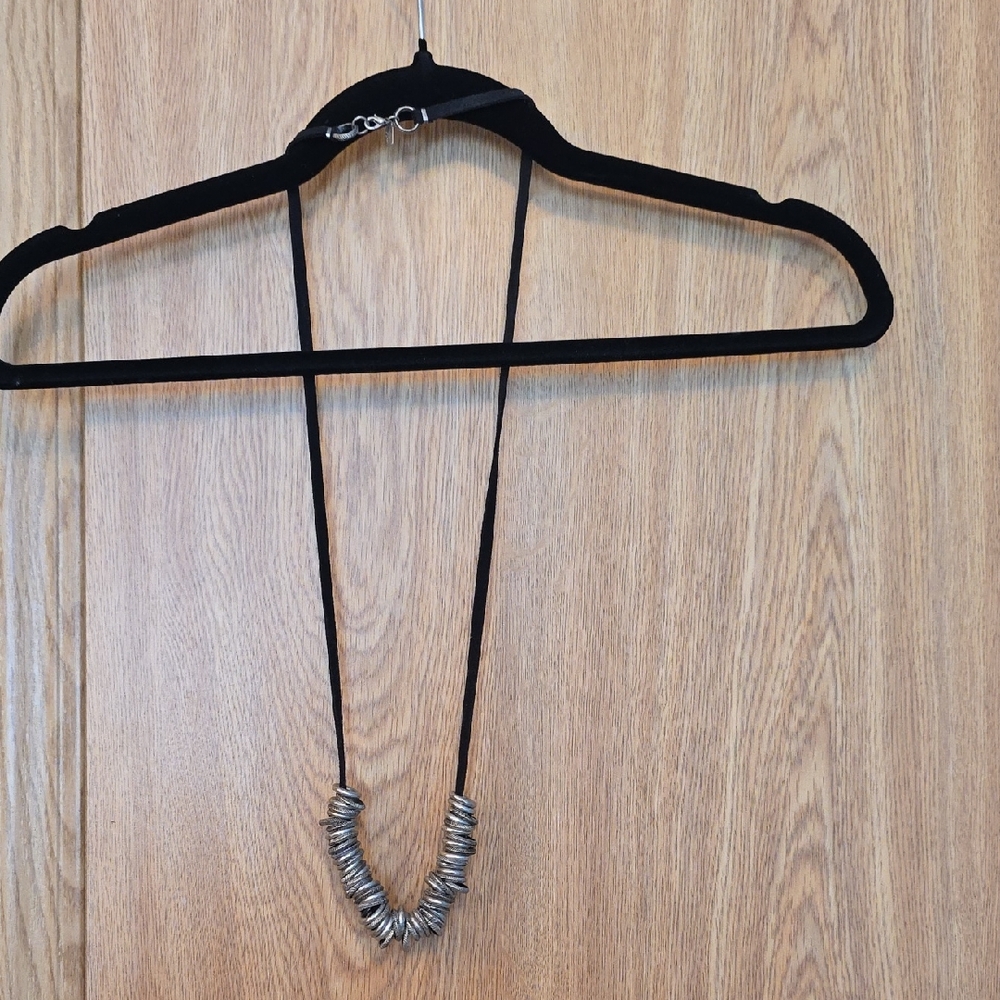 J. Jill Silver Beaded Necklace on Black Cord